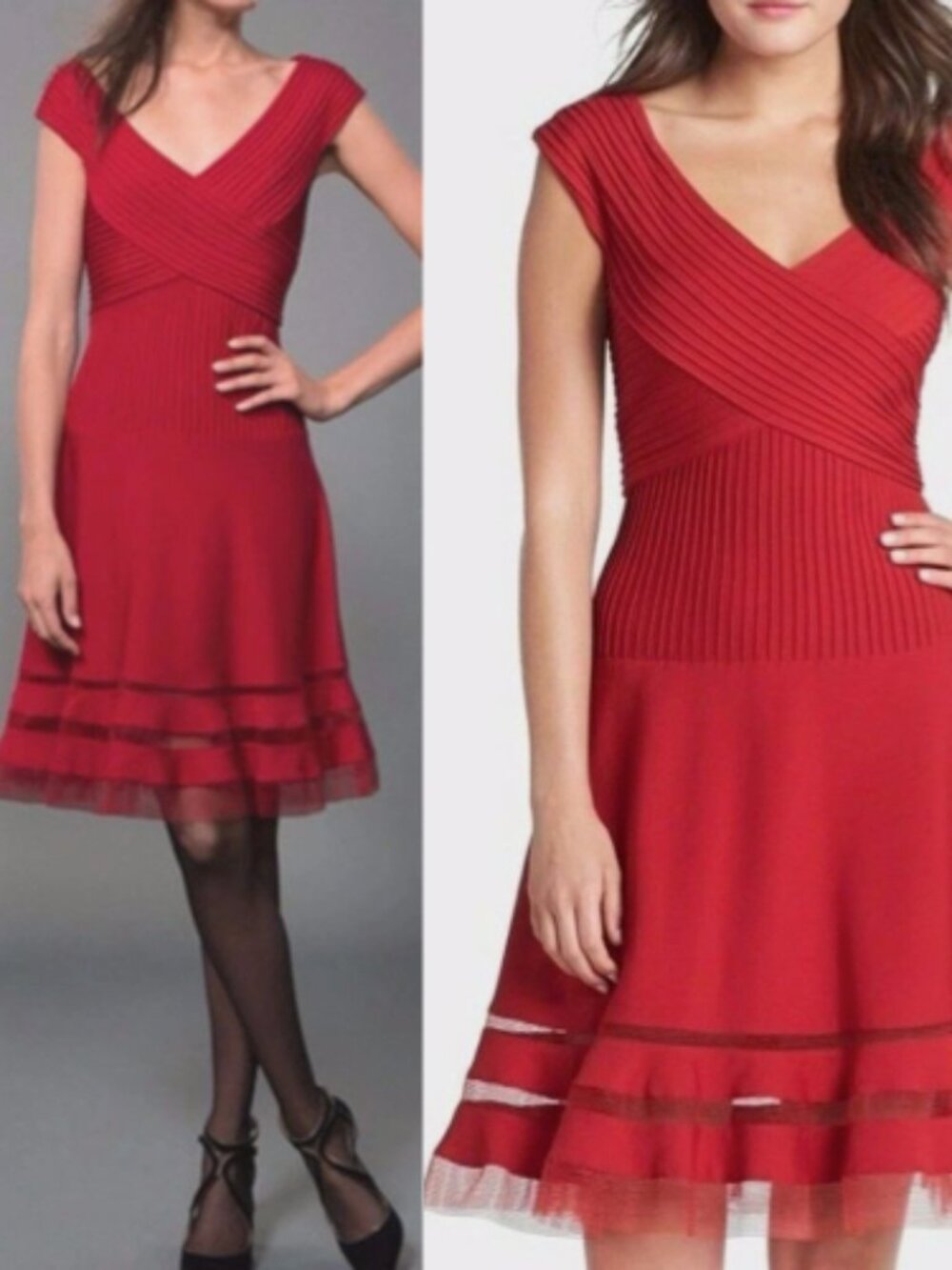 NWT NWT TADASHI SHOJI Pintuck Jersey Portrait Cocktail Dress Red 6L1143M Size XS